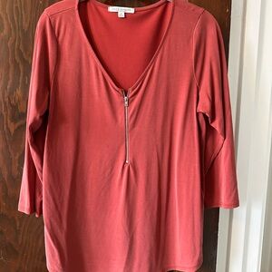 Jones New York Women's Red Zip-Front Top